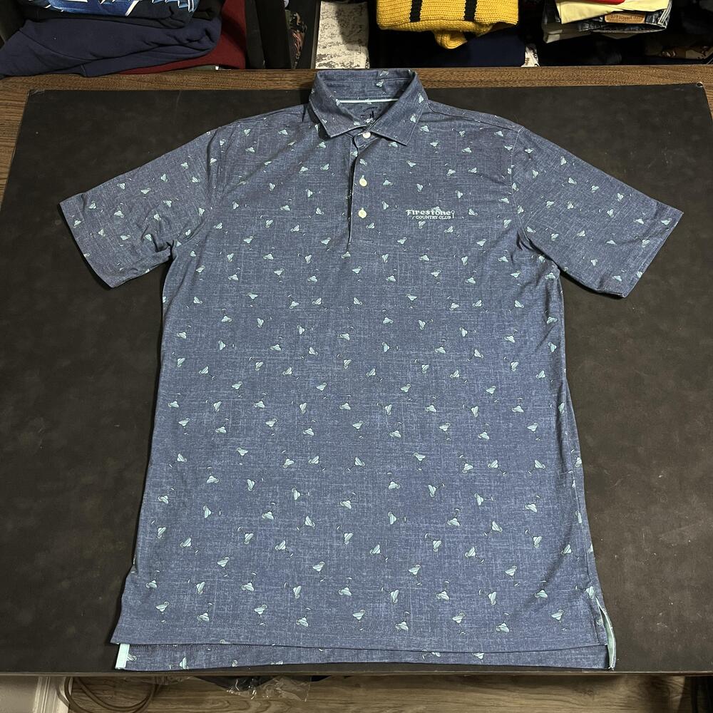 Johnnie-O Polo Golf Shirt Mens Medium Blue Top Shelf Firestone Golf Club Martini